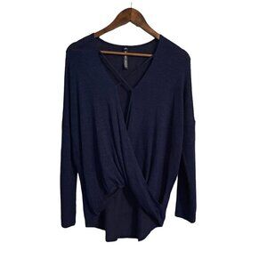 Lord & Taylor Design Lab Womens Blue Cage Plunge Faux Wrap Knot Sweater Medium